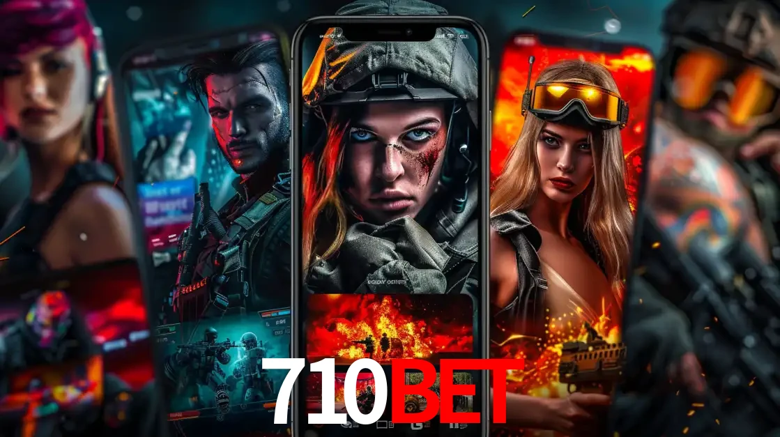 Montagem de telas de celular mostrando diversos personagens, masculinos e femininos, de um jogo de tiro, ilustrando a diversidade de equipes de e-sports para apostar no 710BET.